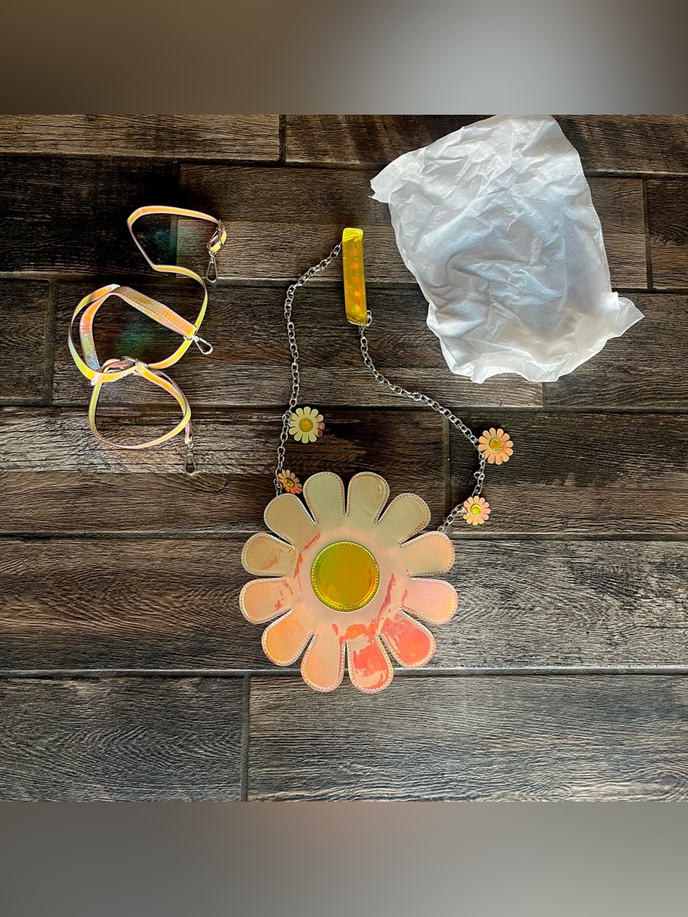 Iridescent Daisy small purse shoulder bag with chain strap and extra strap